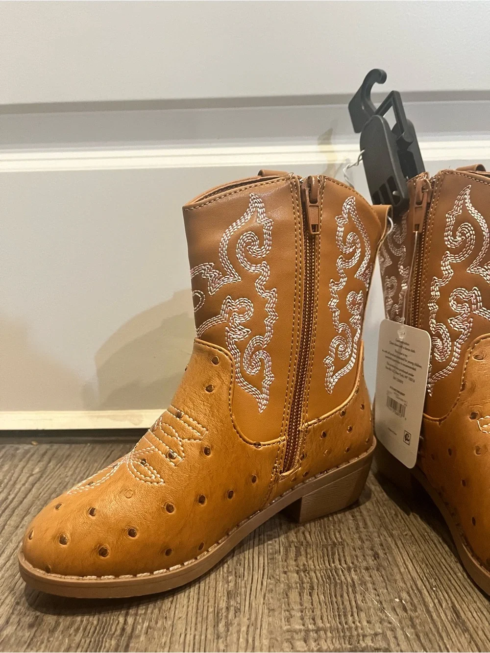 Pawz Youth Girl's Pull-on Brown Stitching Detail Western Cowboy Boots